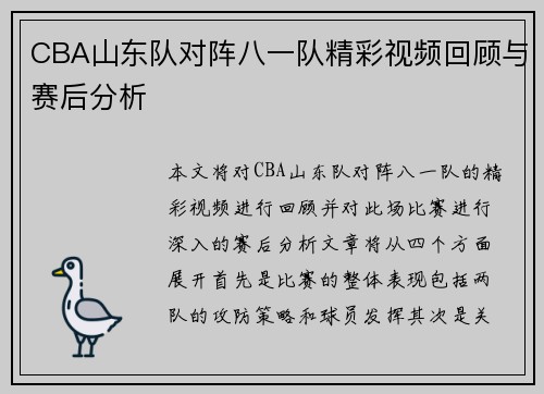 CBA山东队对阵八一队精彩视频回顾与赛后分析
